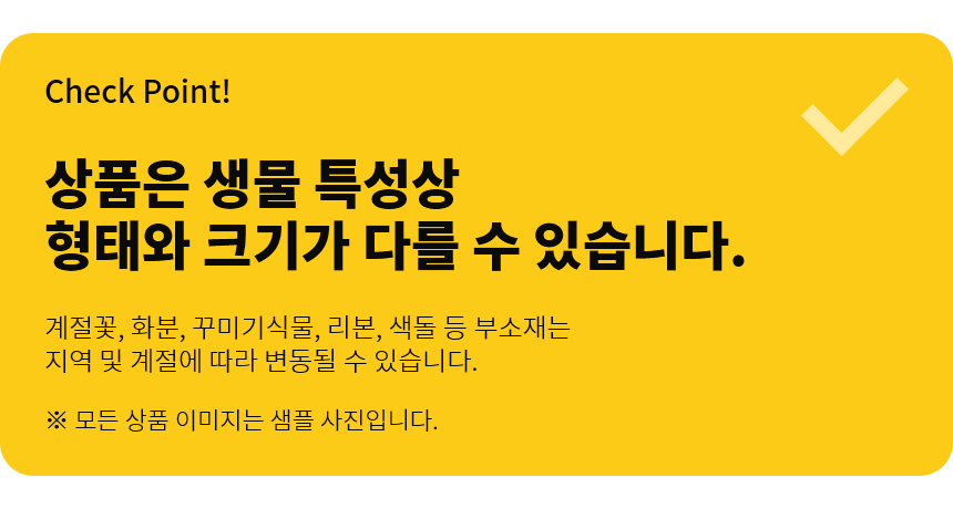 체크포인트! 상품은 생물 특성상 형태와 크기가 다를 수 있습니다.